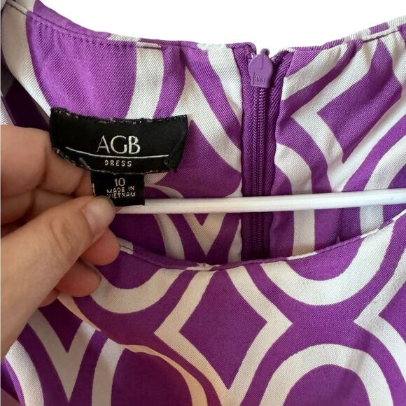 AGB Purple and White Diamond Pattern Sleeveless Zip Up Dress Size 10 - Picture 4 of 9